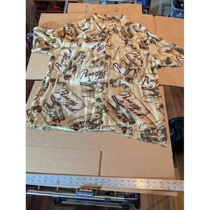 Panama Jack Rum Buried Treasure Men's XXL Tan Tropical Rayon Aloha Shirt Used